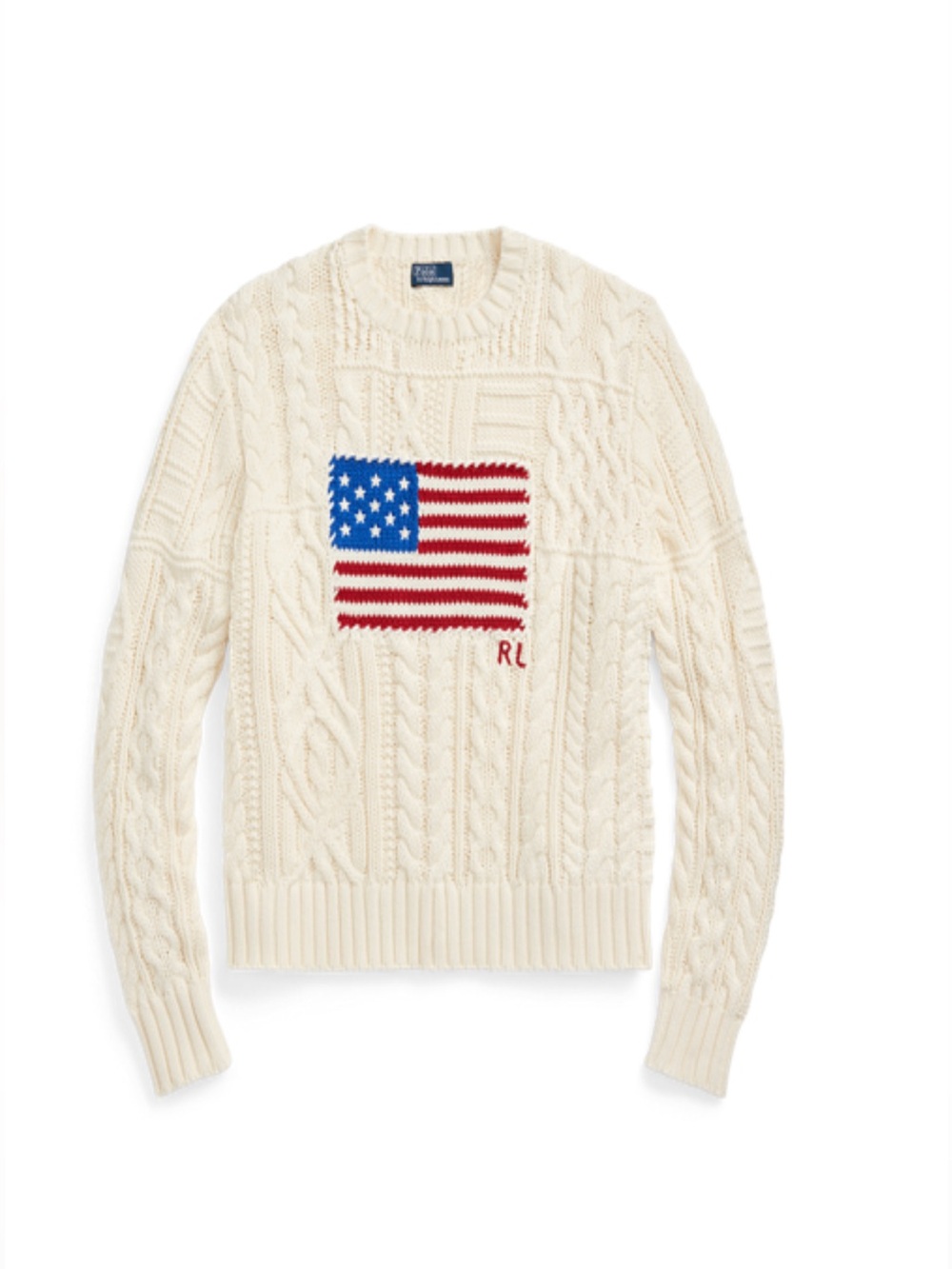 Ralph Lauren Cream Cable Knit Sweater with Flag Design - Picture 1 of 4